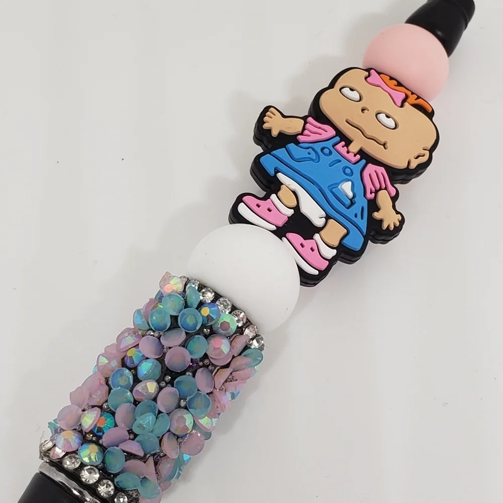 Handmade Rhinestone Rugrats Lil Beaded Silicone Focal Bead Pen
